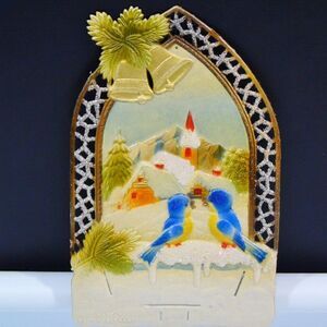 Vintage Merry Christmas Happy New Year German Alps Die Cut Embossed Sign Wall